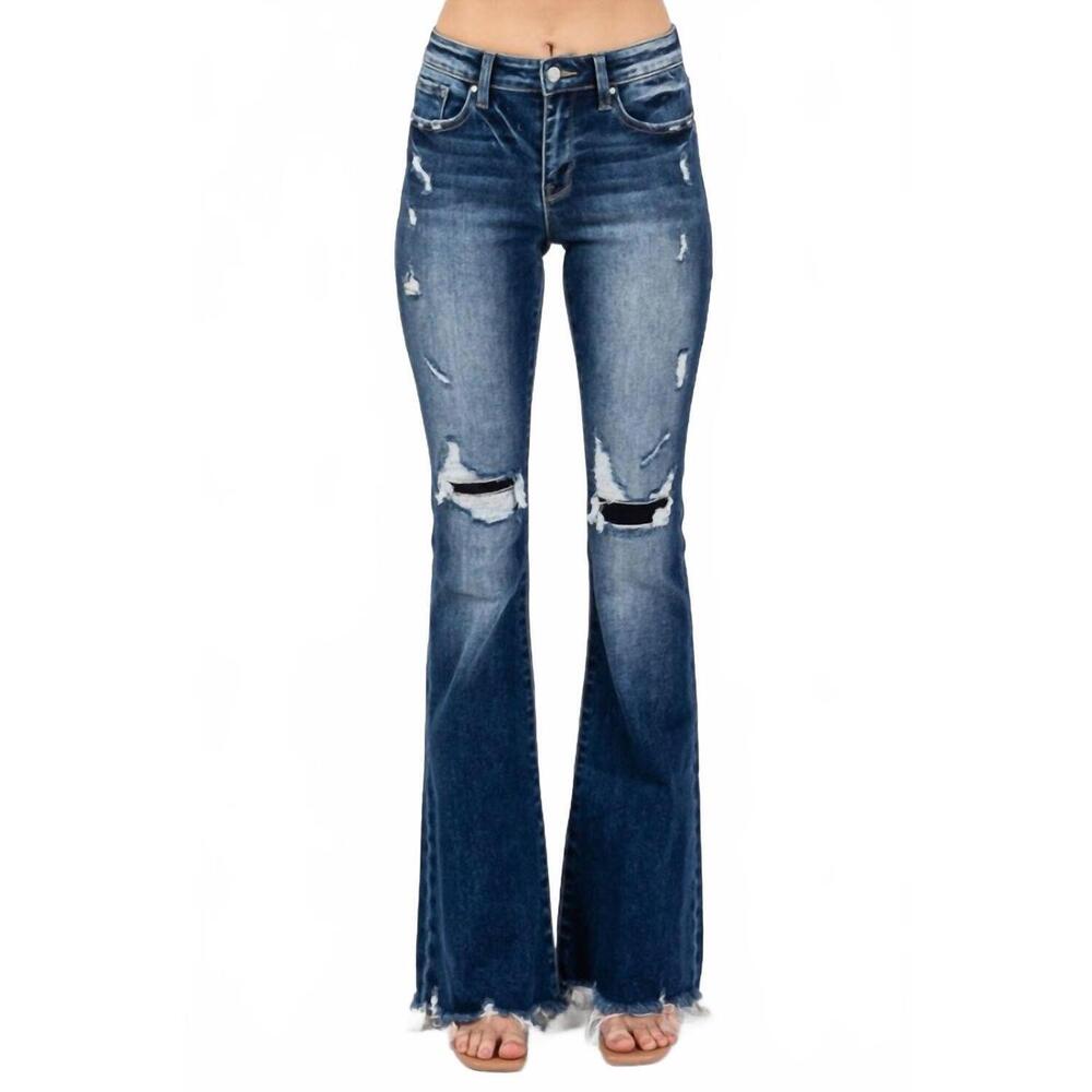 NEW PETRA patchwork mid rise flare jeans in blue